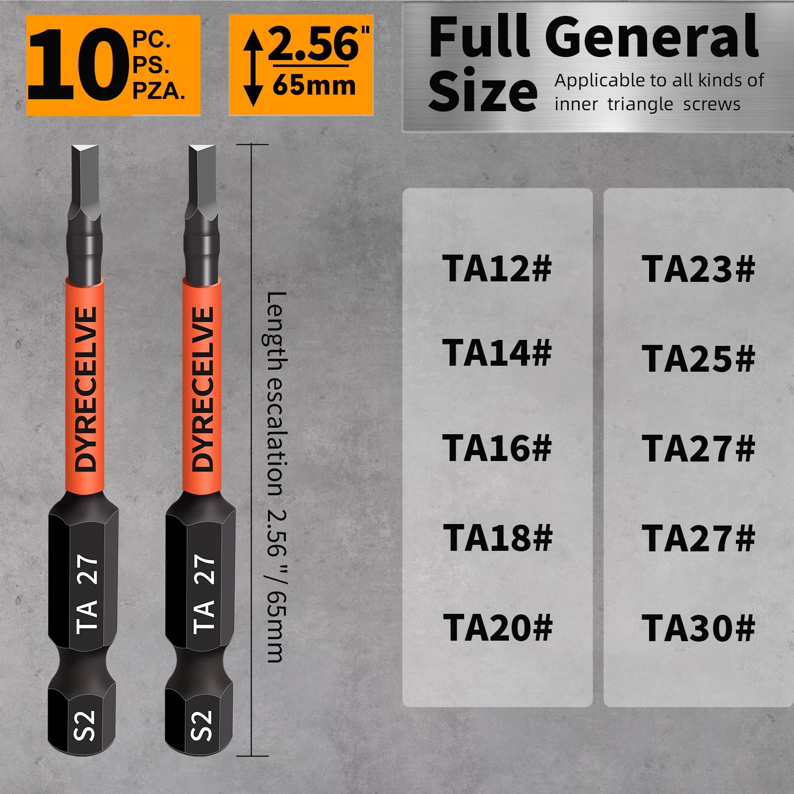 10-Pack Triangle Screwdriver Set- Premium S2 Steel Triangle Bit Set (2.56" Long Magnetic Head) Triangle Screwdriver Bits- Triangle Bits Sizes: TA12, TA14, TA16, TA18, TA20, TA23, TA25, TA27 (x2), TA30