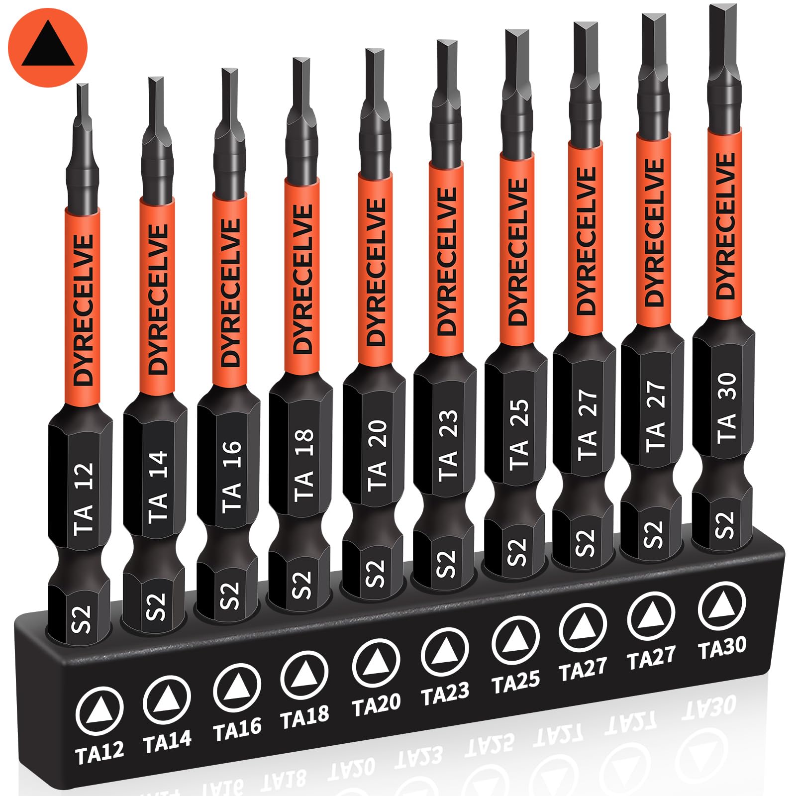 10-Pack Triangle Screwdriver Set- Premium S2 Steel Triangle Bit Set (2.56" Long Magnetic Head) Triangle Screwdriver Bits- Triangle Bits Sizes: TA12, TA14, TA16, TA18, TA20, TA23, TA25, TA27 (x2), TA30