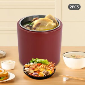 2 Pcs Electric Stainless Steel Soup Warmer Pot 10L Large Capacity Soup Kettle with Lid Portable Round Food Warmer Perfect for Buffet Restaurant Wedding Party Catering (Red)