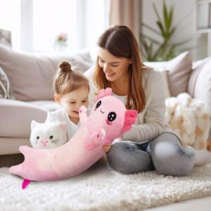 NXNYNZ Pink Long Axolotl Plush Pillow, 28" Soft Cute Axolotl Stuffed Animal Plush Pillow, Axolotl Body Pillow Long Plush Doll for Kids Girls Boys