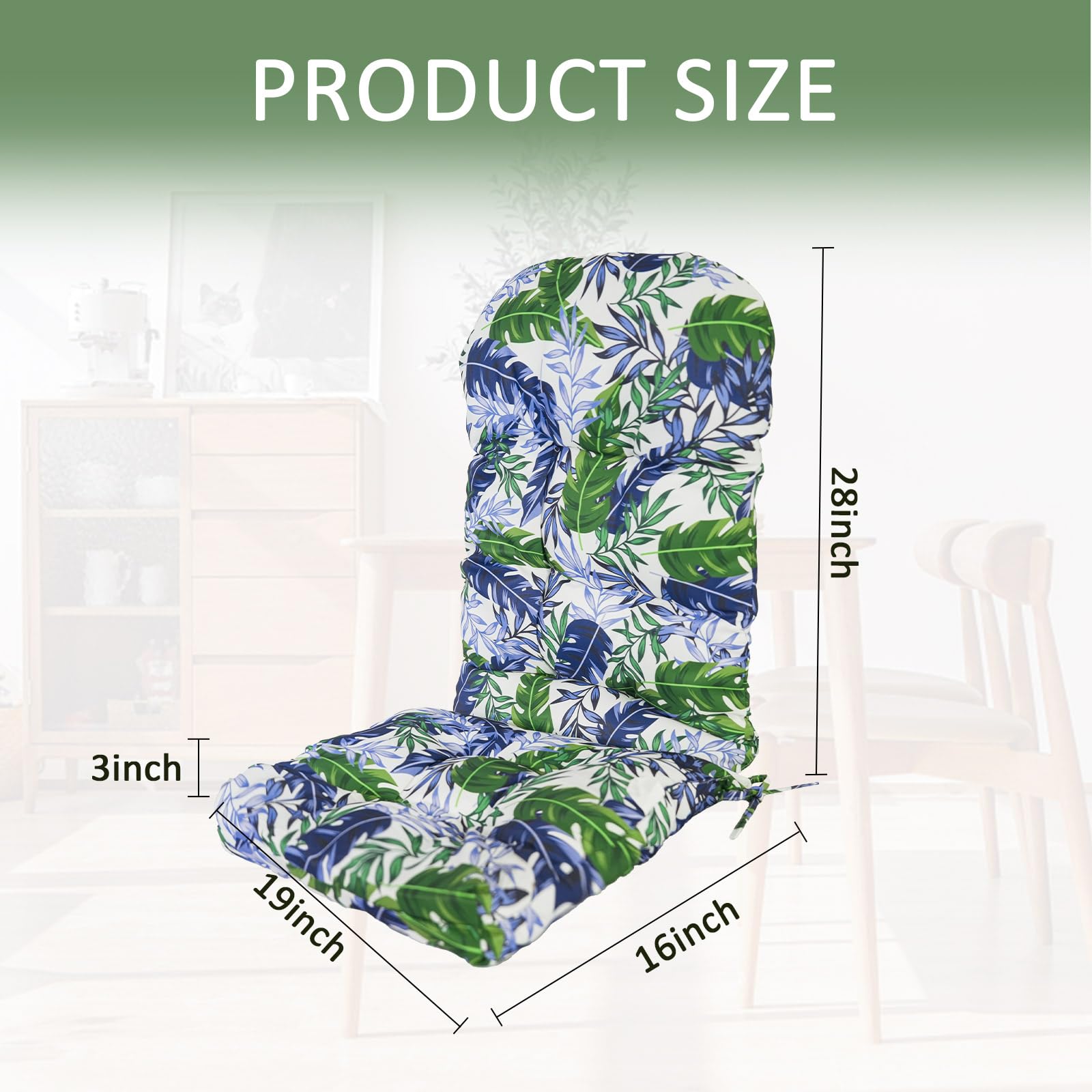 HPNSOTDR 1 Pack Fashions Outdoor 47 x 19 inch High Back Chair Cushion,Outdoor Chair Seat Cushion with Ties,Blue-Green Leaves