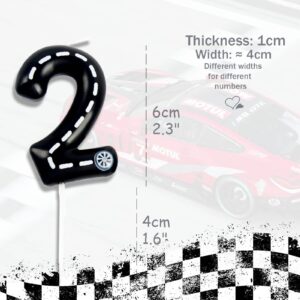 Racing Car Birthday Number Candles, Black White Stripes Birthday Candles for Cake Topper Decorations, Number 2 Candles for Boys Girls Racing Car Theme Party Supplies Favors Gifts