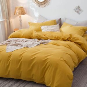 Generic Mustard Yellow Cotton 100% Duvet Cover Boho Duvet Cover Stonewashed Cotton Bedding Soft Cotton Queen King Cotton Bedding Euro Custom Cottonduvet Duvet Cover Set (Queen 90X90), BE-CR- 0005