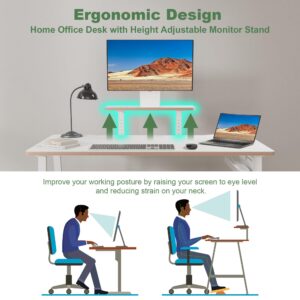 UPGRAVITY Height Adjustable Computer Desk - 47" Gaming Desk, Small Home Office Desk with Monitor Stand, Modern Simple Table Study Writing Work, Living Room Home Bedroom PC Table, Metal Frame, White