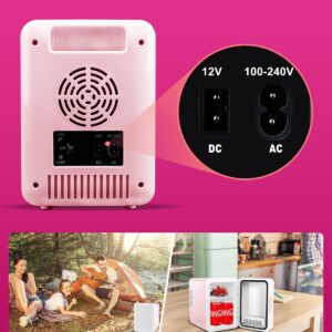 NISHCON Skincare Fridge with Dimmable LED Light Mirror, 4L/6Can Cooler Warmer Mini Fridge for Skin care Cosmetic Makeup Beauty, Portable Mini Skincare Fridge for Bedroom Dorm Office Rv and Car, Pink