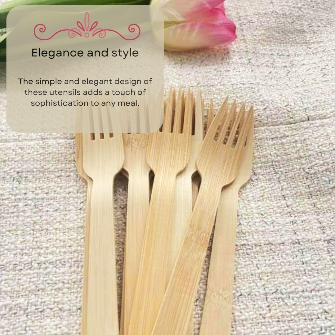 Generic Disposable Bamboo Utensils, 100 Pack | 100% Bamboo Cutlery NOT Wooden Cutlery | Eco-Friendly Compostable Cutlery | 50 Bamboo forks, 25 Knives, 25 Spoons, small