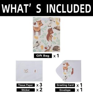 13" Large Animal-themed Gift Bags Set with Greeting Card and Tissue Paper (Animal Design) for Boys', Girls' or Kids Birthday Party, Baby boy, Baby Shower, Newborn, New Moms or Parents - 10.2”x5.2”x13”, 1 Pcs.