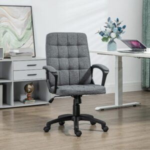 Vinsetto Office Chair, Fabric Computer Desk Chair, Swivel Task Chair with Arms, Adjustable Height, Swivel Wheels, Charcoal Gray