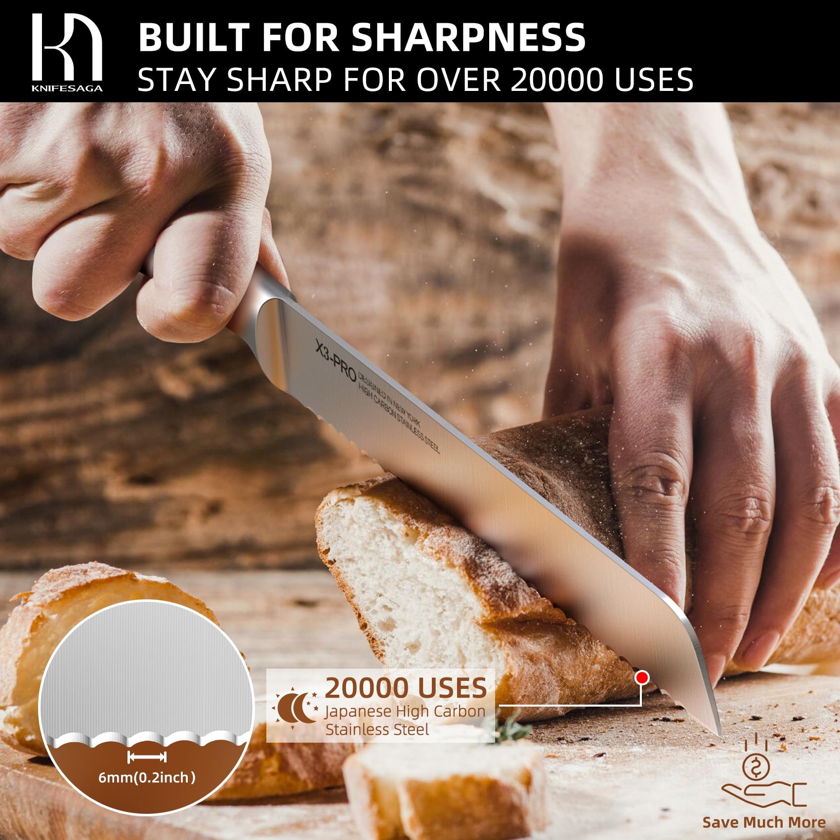 KnifeSaga Bread Knife for Homemade Bread 8 Inch, Japanese Serrated Sourdough Bread Slicing Knife Innovative High Carbon Stainless Steel, Razor Sharp Kitchen Bread Cutting Knife Ergonomic Handle, White