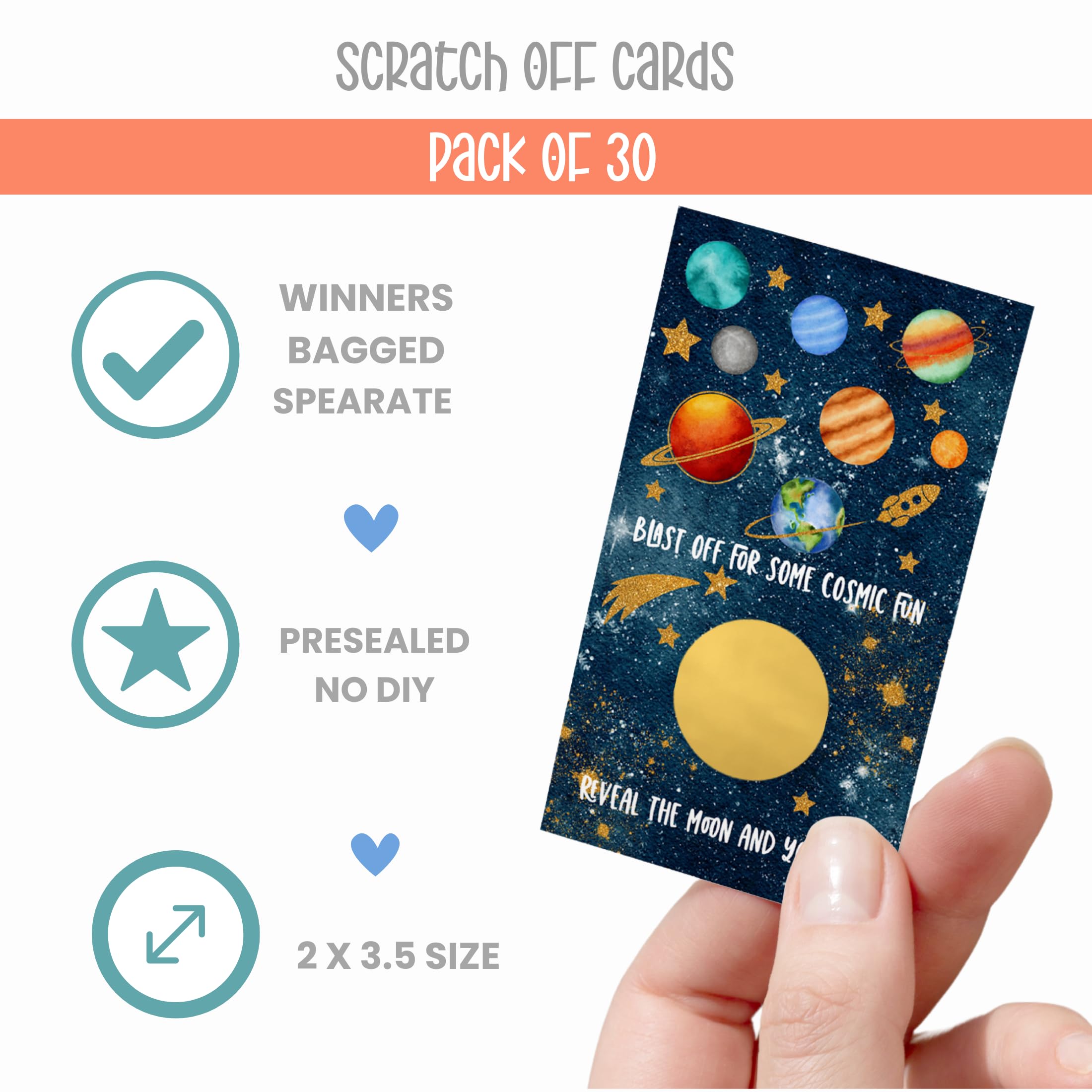 Cosmic Space Scratch Off Game Cards (30 Pack) - Fun Baby Shower Games, Moon Wedding Activities, Lottery Tickets for Door Prizes, Raffle Drawings, Instant Win Scratchers, Celestial Bridal Shower Favors