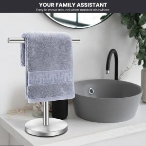 Zitalupy T-Shape Bath Hand Towel Holder Stand, Stainless Steel Free Standing Hand Towel Rack with Heavy Base, for Bathroom Kitchen & Countertop, Silver