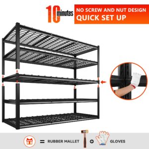 REIBII 60" W Garage Shelving 3000LBS Heavy Duty Storage Shelves Adjustable 5 Tier Metal Shelving Unit for Storage Rack Garage Storage Shelves Industrial Utility Shelf for Basement,72" Hx 60" W x 24" D