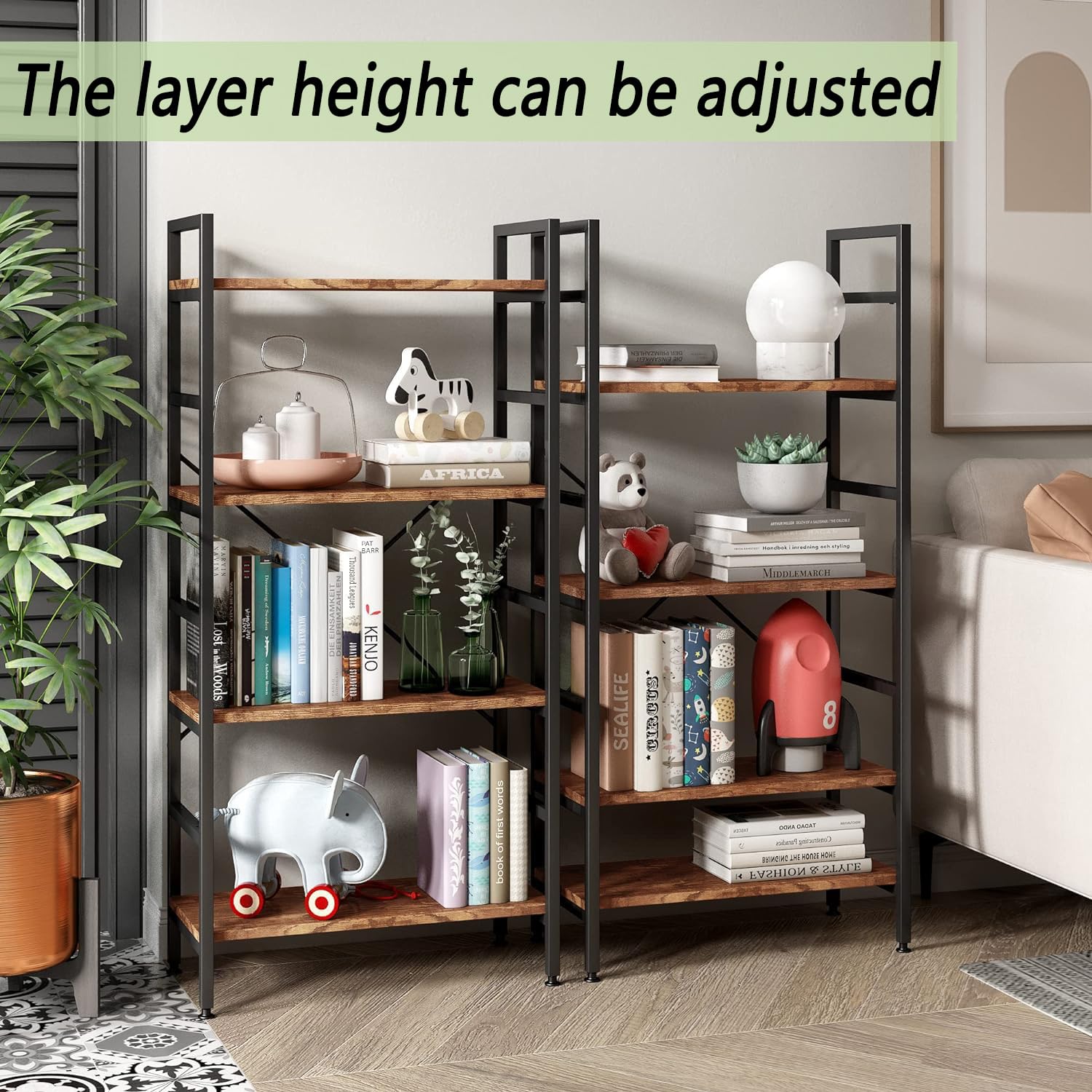 Mellingcasa 4 Tier Wood Shelving Unit,Adjustable Bookshelves Organizer,Office Shelves Small Book Shelf,Display Rack Shelves for Living Room,Bedroom and Office(4 Tier Bookshelf)