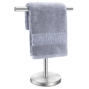 zitalupy t-shape bath hand towel holder stand, stainless steel free standing hand towel rack with heavy base, for bathroom kitchen & countertop, silver