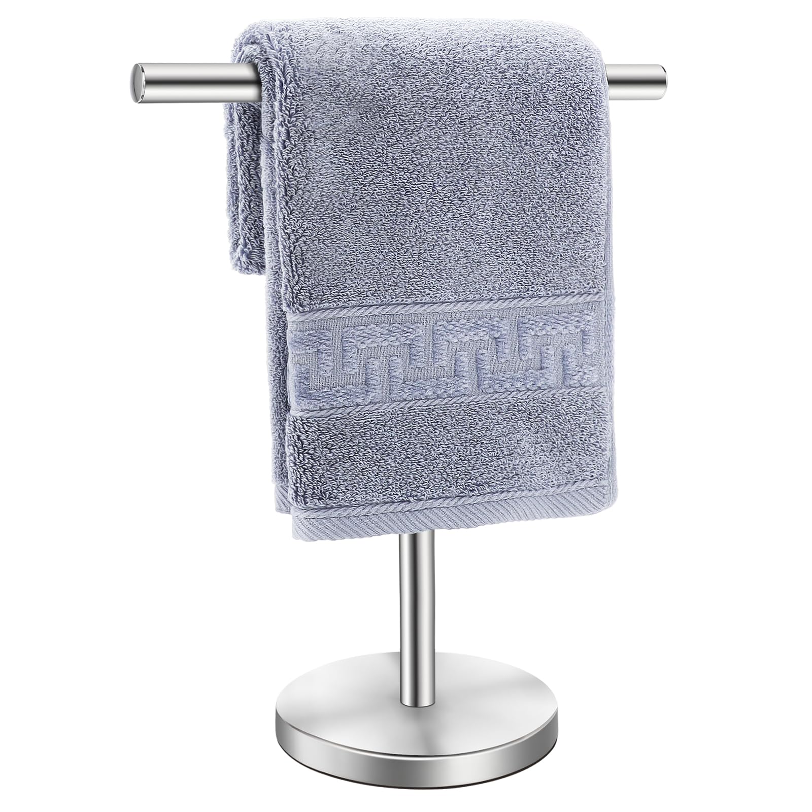 Zitalupy T-Shape Bath Hand Towel Holder Stand, Stainless Steel Free Standing Hand Towel Rack with Heavy Base, for Bathroom Kitchen & Countertop, Silver