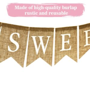 GCQQ Sweet Baby Girl Banner, Prestrung Baby Girl Burlap Banner, Rustic Girl Baby Shower Banner, Pink Sweet Baby Shower Decorations, Sweet Baby Girl Banner for Photo Decoration Props, Gender Reveal