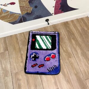 Purple Games Console Tufted Rug Funny Childhood Memories Rug Cute Flocking Carpet Floor Pad Anti Slip Doormat Aesthetic Home Pad (35.4X23.6 Inch)