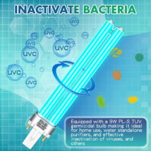 Qualirey 2 Pcs 9W UV Bulb 9 Watt G23 2 Pin Base Replacement UV Light Bulb 9W UV UVC PL-S9 TUV Germicidal Bulb for Outdoor Pond Aquarium