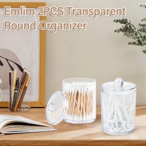 Emlim 3 PACK Clear Plastic Bathroom Vanity Canisters Jars,Holder Dispenser with Lid,Swabs Holder Jar Cotton Balls Pads For Bathroom Organization Office Dresser Organizer