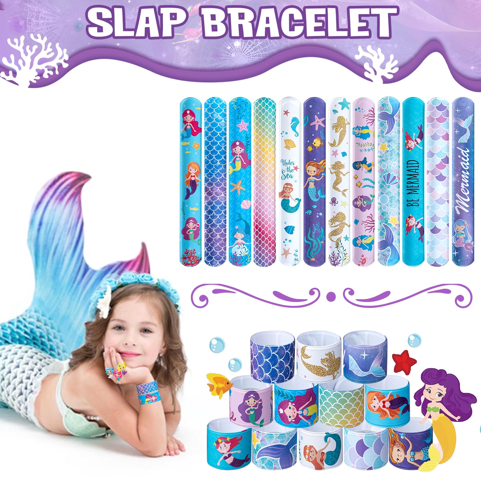 DMIGHT Mermaid Party Favors, 100 Pcs Mermaid Birthday Party Supplies, Baby Shower Goodie Bag Fillers Mermaid Party docorations