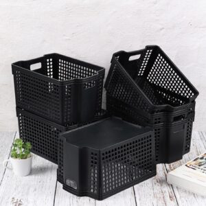 Anbers Plastic Stackable Storage Baskets, 6 Packs Small Stacking Basket Bins, Black