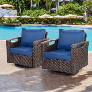 pporfamilia patio furniture set 2 pieces, wicker patio chairs with metal armrests, outdoor rocker chairs thick cushions for porch, backyard or garden