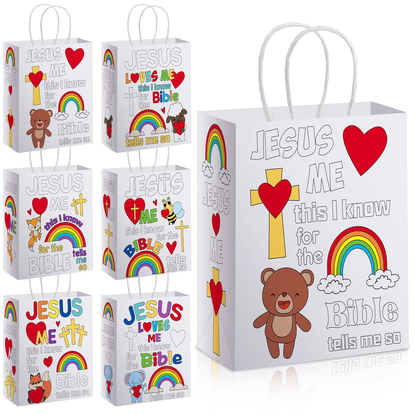 Motiskyy 24 Pcs Color Your Own Jesus Loves Me Paper Bags Religious Bags DIY Crafts, Christian Religious Crafts for Sunday School Home Classroom Religious Art Activity Supplies