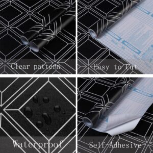 Heroad Black Wallpaper Peel and Stick Geometric Contact Paper Black and White Removable Wall Paper Modern Contact Paper for Cabinets and Drawers Waterproof Self-Adhesive Vinyl Roll 17.3” x 78.7”