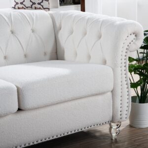 84" Chesterfield Sofa, Mid-Century Modern Velvet Upholstered Sofa, Deep Button Tufted Living Room Sofa with Roll Arms and Nailhead for Living Room, Bedroom, Office, Apartment (White)