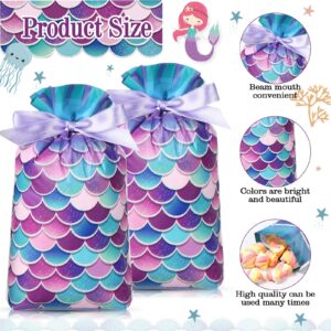 Pasimy 50 Pcs Mermaid Party Favor Bags 6x9 Inch Mermaid Scales Plastic Favor Bags Under the Sea Goodie Candy Bags Plastic Drawstring Bags Mermaid Birthday Bags for Girl Mermaid Party Supplies