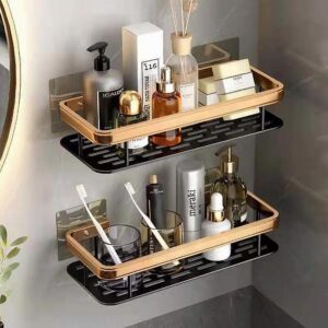 self-adhesive shower caddies shelf organizer rack wall organization and storage bathroom shelves wall mounted organizer shelves rack bathroom decor sets spice rack shower organizer, 2pcs black gold