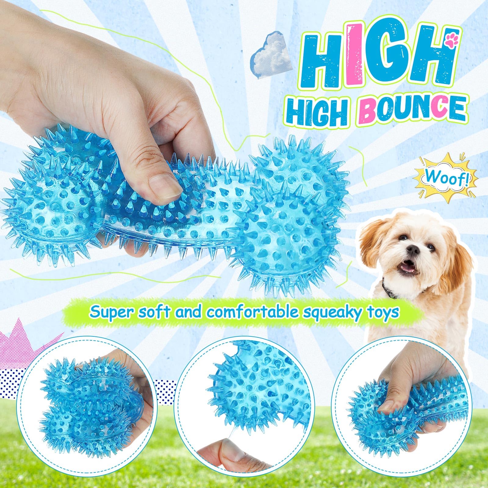 VercanMonth 12 Pack Squeaky Dog Toy 6'' Bone Chew Toy Rubber Bone Toy Dogs Spiky Dog Toy for Medium and Large Dogs Teeth Cleaning and Training Aggressive Chewers, 4 Colors