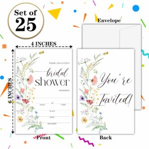 OXRUN Bridal Shower Invitations, 25 Colorful Wildflower Invites with Envelopes for Bridal Shower Reception Engagement Party, Floral Wedding Cards - B05