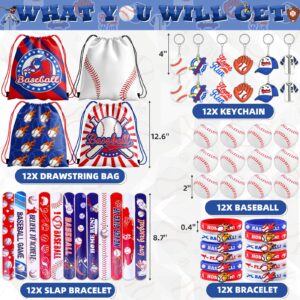 72Pcs Baseball Party Favors, Baseball Birthday Party Favors Includes Baseball Bag Mini Baseball Wristband Keychain Slap bracelet for Kids Baseball Birthday Party Supplies