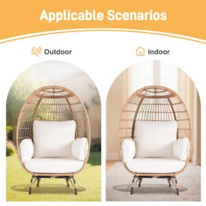 OTSUN Outdoor Egg Chair, Patio Chairs with 4 Thicken Cushions, Oversized Lounge Chairs with Durable Steel Frame, PE Wicker Chair 440 lbs Capacity, Perfect for Balcony, Backyard, Bedroom-Ivory