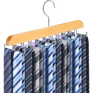 tie rack belt hanger for closet, fitnice upgraded non slip tie hanger space saving with 20 foldable hooks wooden belt tie organizer for tank tops bras cami scarves