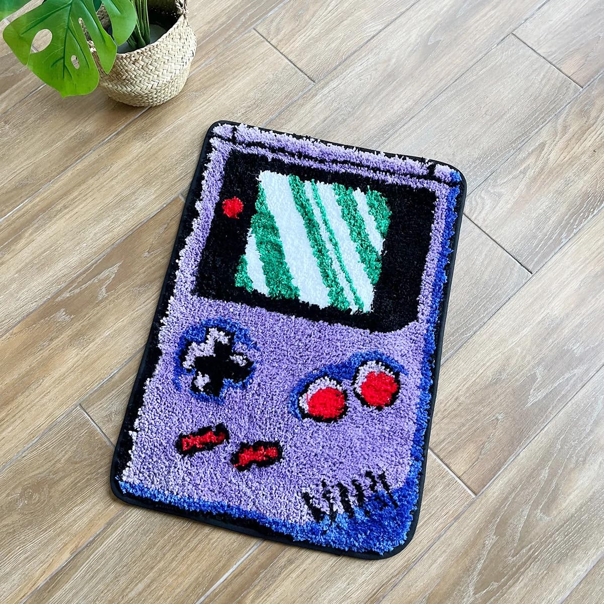 Purple Games Console Tufted Rug Funny Childhood Memories Rug Cute Flocking Carpet Floor Pad Anti Slip Doormat Aesthetic Home Pad (35.4X23.6 Inch)