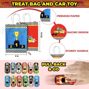 Race Car Party Favors 72 Pcs Mini Race Car Treat Bag Slap Bracelets Keychain Bubble Paper Straws Gift Rewards for Birthday Supply Classroom Reward