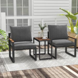 Tangkula 3 Pieces Patio Furniture Set, Aluminum Frame Weatherproof Outdoor Conversation Set with Soft Cushions for Backyard, Poolside, Porch, Balcony