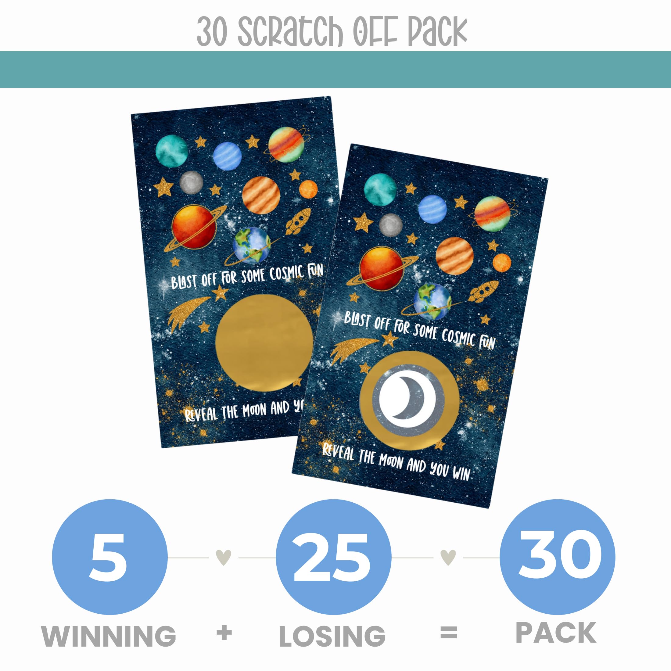 Cosmic Space Scratch Off Game Cards (30 Pack) - Fun Baby Shower Games, Moon Wedding Activities, Lottery Tickets for Door Prizes, Raffle Drawings, Instant Win Scratchers, Celestial Bridal Shower Favors