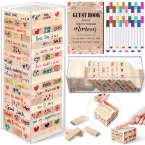 beeveer 80 pcs wedding guest book alternative wooden block guest book for wedding sign in wedding book wooden block wedding games bridal shower game for wedding sign in, reception (flower)