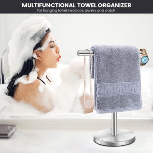 Zitalupy T-Shape Bath Hand Towel Holder Stand, Stainless Steel Free Standing Hand Towel Rack with Heavy Base, for Bathroom Kitchen & Countertop, Silver