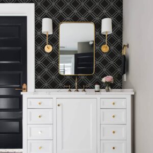 Heroad Black Wallpaper Peel and Stick Geometric Contact Paper Black and White Removable Wall Paper Modern Contact Paper for Cabinets and Drawers Waterproof Self-Adhesive Vinyl Roll 17.3” x 78.7”