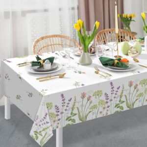 3 Pack Spring Floral Tablecloth, Summer Wildflower Plastic Table Cover for Rectangle Tables, Flower Holiday Disposable Table Cloth for Easter Birthday Picnic Wedding Tea Party Decorations, 54×108 Inch