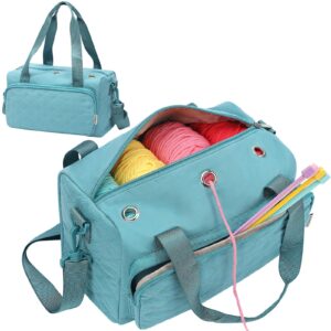 homest crochet bag, yarn storage organizer, knitting bag with large front pocket for crochet hooks, knitting needles and crochet accessories, turquoise