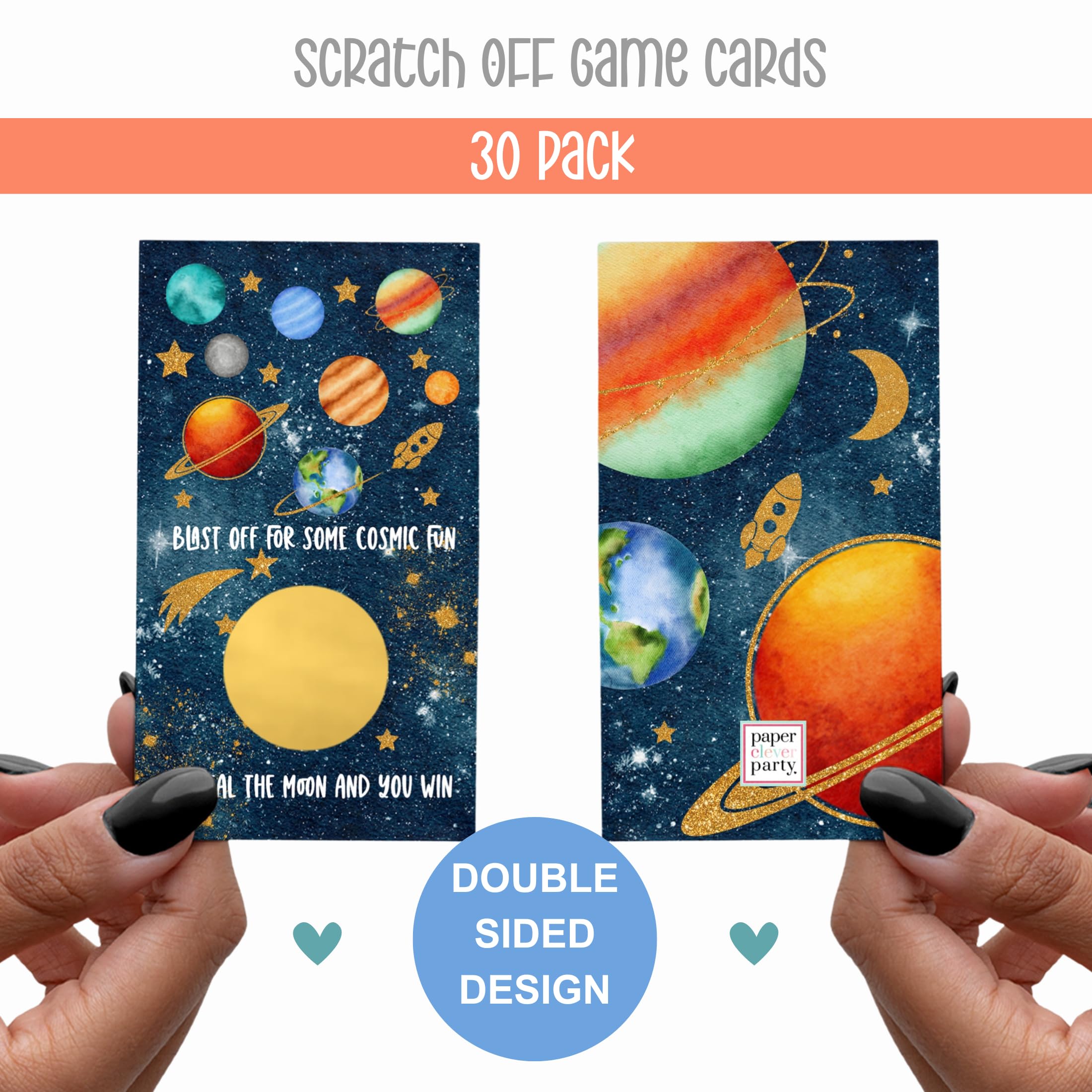 Cosmic Space Scratch Off Game Cards (30 Pack) - Fun Baby Shower Games, Moon Wedding Activities, Lottery Tickets for Door Prizes, Raffle Drawings, Instant Win Scratchers, Celestial Bridal Shower Favors