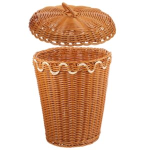 kichvoe wicker trash can with lid small trash can laundry sundries basket rattan waste basket rustic boho woven garbage bin office rubbish can for bedroom bathroom office