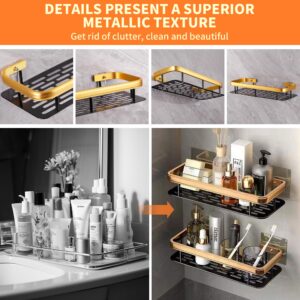 Self-Adhesive Shower Caddies Shelf Organizer Rack Wall Organization and Storage Bathroom Shelves Wall Mounted Organizer Shelves Rack Bathroom Decor Sets Spice Rack Shower Organizer, 2Pcs Black Gold