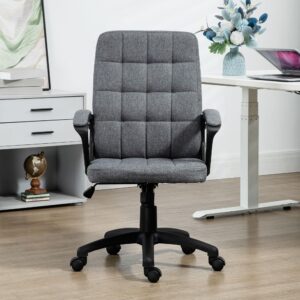 Vinsetto Office Chair, Fabric Computer Desk Chair, Swivel Task Chair with Arms, Adjustable Height, Swivel Wheels, Charcoal Gray