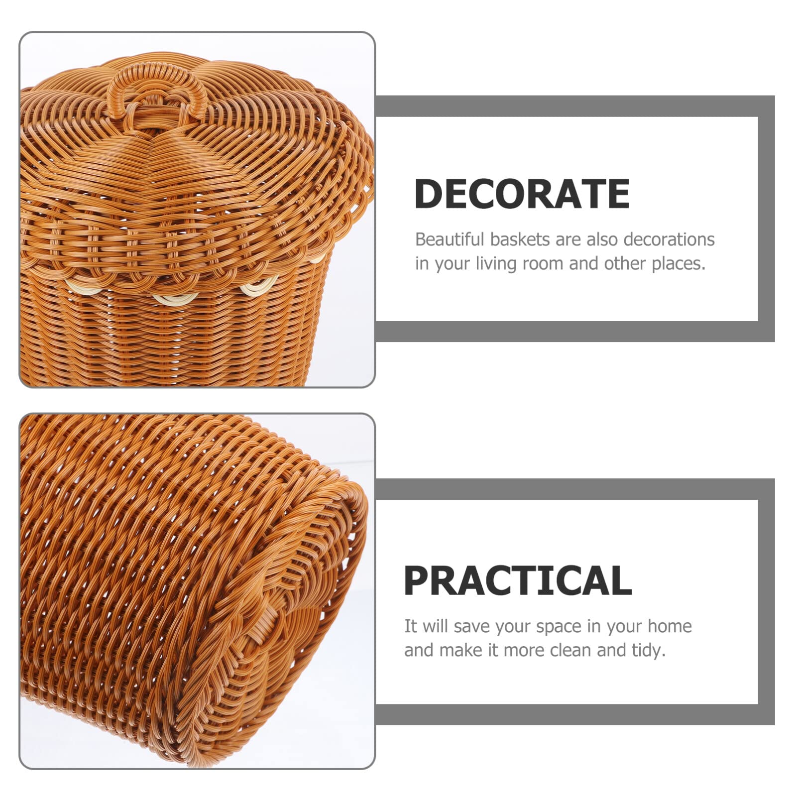 Kichvoe Wicker Trash Can with Lid Small Trash Can Laundry Sundries Basket Rattan Waste Basket Rustic Boho Woven Garbage Bin Office Rubbish Can for Bedroom Bathroom Office